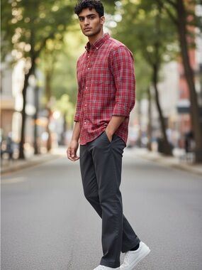 crown & ivy Red Plaid Button-Down Casual Shirt